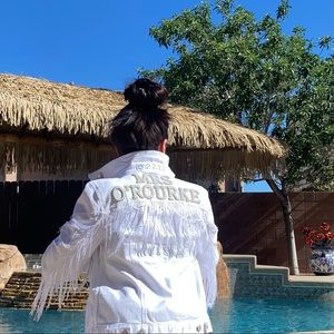 CUSTOMIZE!! Bride White Fringe Denim / Jean Jacket - bachelorette